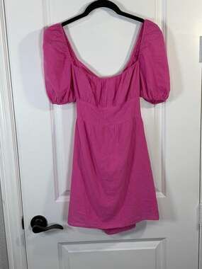 Hello Molly Best Weekend Pink Puff Sleeve Tie Back Mini Dress Size 4